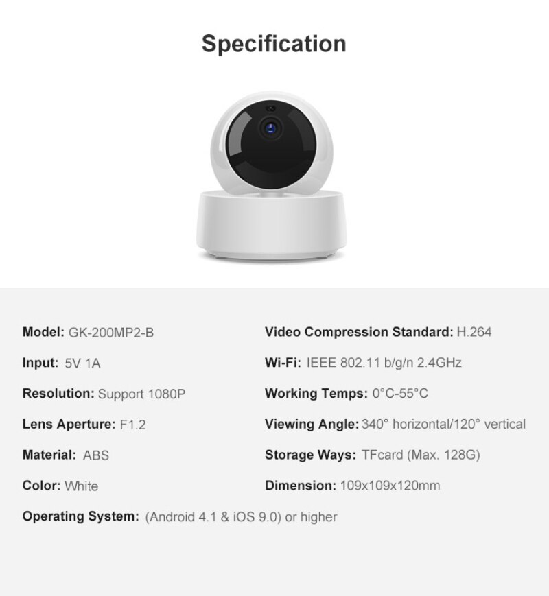 Sonoff GK-200MP2-B caméra de sécurité IP WiFi sans fil APP contrôlée 1080P HD mouvement détective 360 ° surveillance activité alerte caméra Sonoff GK-200MP2-B caméra de sécurité IP WiFi sans fil APP contrôlée 1080P HD mouvement détective 360 ° surveillance activité alerte caméra