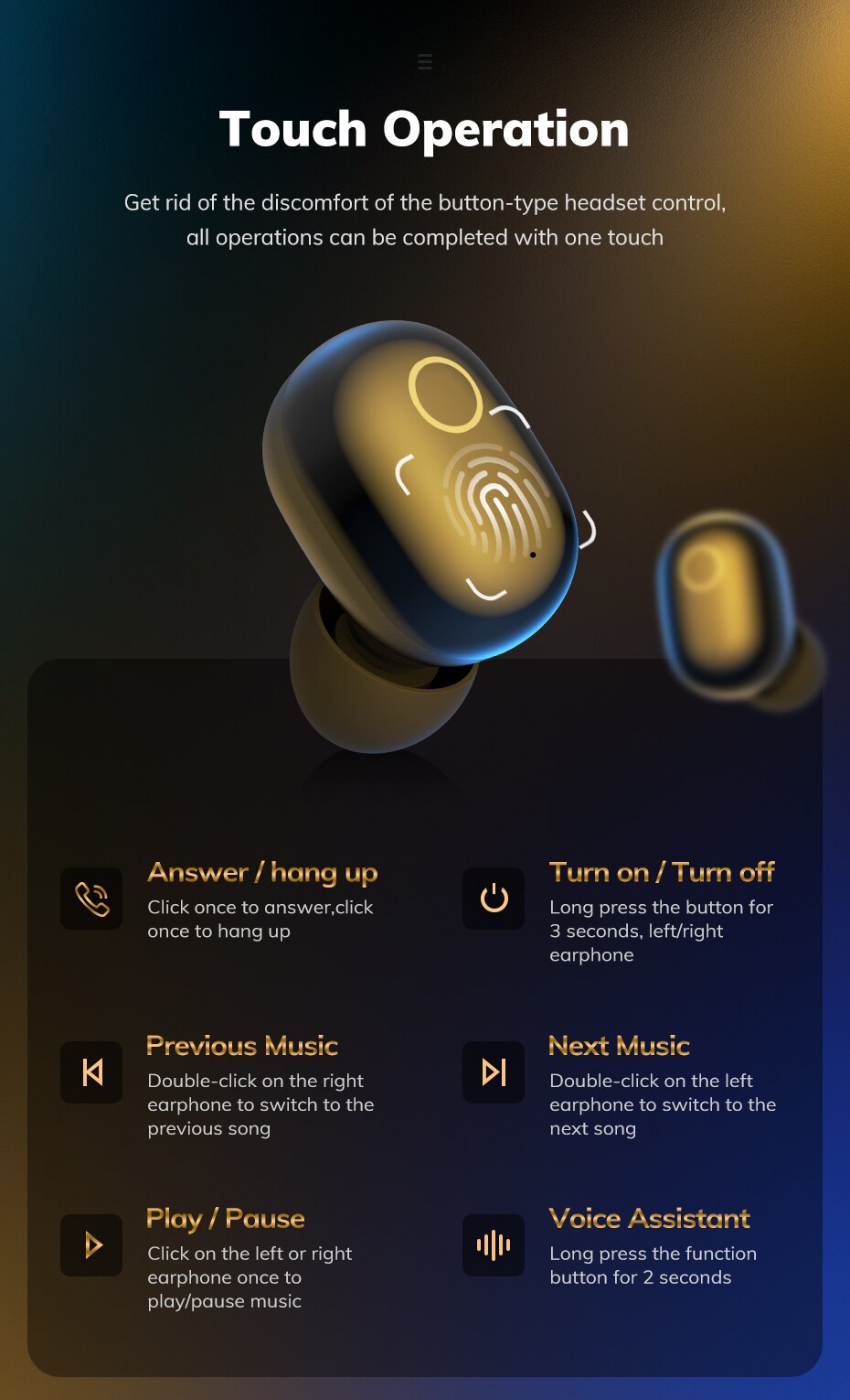 TOPK TWS Bluetooth V5.0 casque sans fil empreinte digitale tactile Bluetooth écouteur 2000mAh boîte de charge sport étanche écouteurs