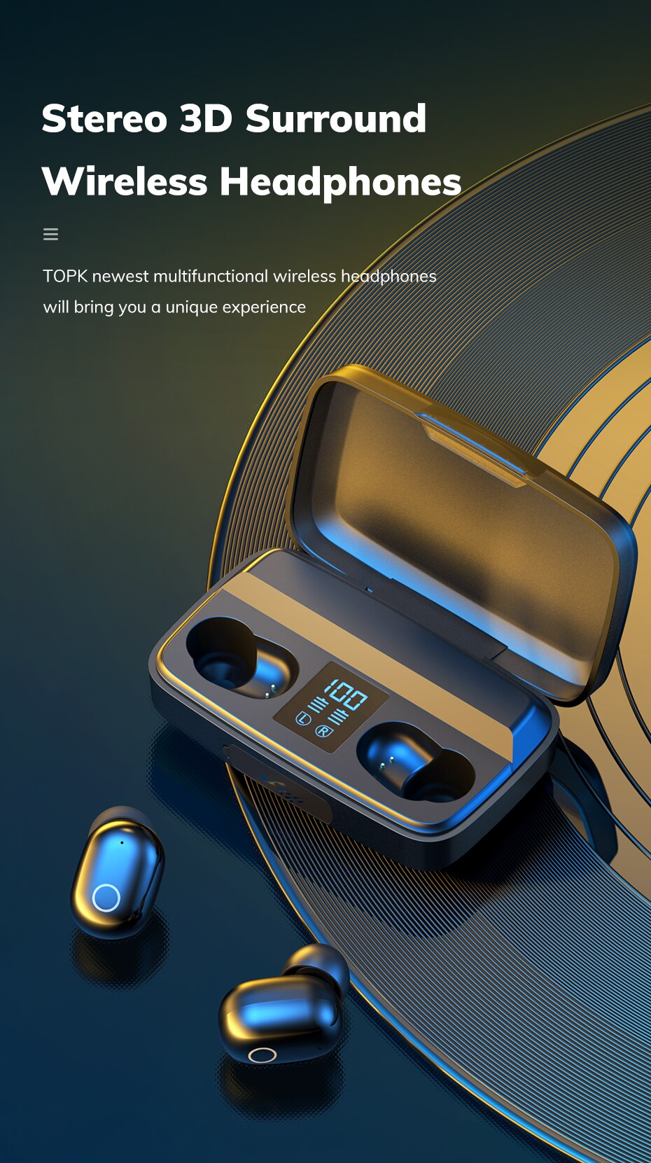 TOPK TWS Bluetooth V5.0 casque sans fil empreinte digitale tactile Bluetooth écouteur 2000mAh boîte de charge sport étanche écouteurs