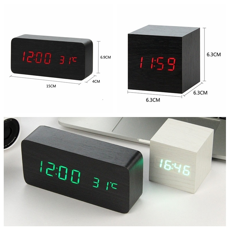 Réveil LED en bois avec affichage numérique montre Table commande vocale numérique bois Despertador électronique bureau USB/AAA alimenté horloges Table décor Réveil LED en bois avec affichage numérique montre Table commande vocale numérique bois Despertador électronique bureau USB/AAA alimenté horloges Table décor