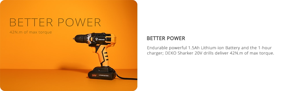 DEKO nouveau Sharker 20V perceuse visseuse sans fil tournevis Mini pilote d'alimentation sans fil batterie Lithium-Ion cc 18 + 1 réglages DEKO nouveau Sharker 20V perceuse visseuse sans fil tournevis Mini pilote d'alimentation sans fil batterie Lithium-Ion cc 18 + 1 réglages