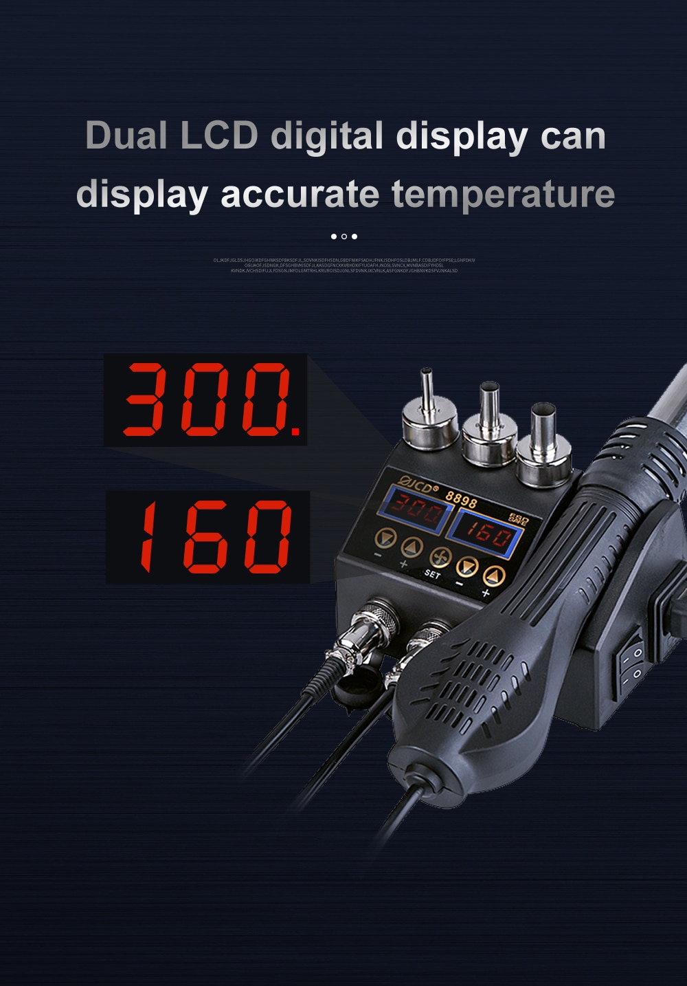 Station de soudure 750W 2 en 1 à affichage numérique LCD, poste de reprise de soudage pour téléphone portable BGA SMD PCB IC, réparation d'outils de soudure 8898 Station de soudure 750W 2 en 1 à affichage numérique LCD, poste de reprise de soudage pour téléphone portable BGA SMD PCB IC, réparation d'outils de soudure 8898
