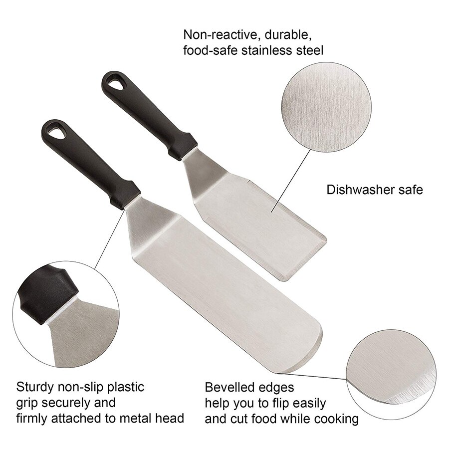 Ensemble de spatules en acier inoxydable de qualité commerciale, grattoir à poêle et crêpes ou retourneur à Hamburger pour barbecue à plateau plat Ensemble de spatules en acier inoxydable de qualité commerciale, grattoir à poêle et crêpes ou retourneur à Hamburger pour barbecue à plateau plat
