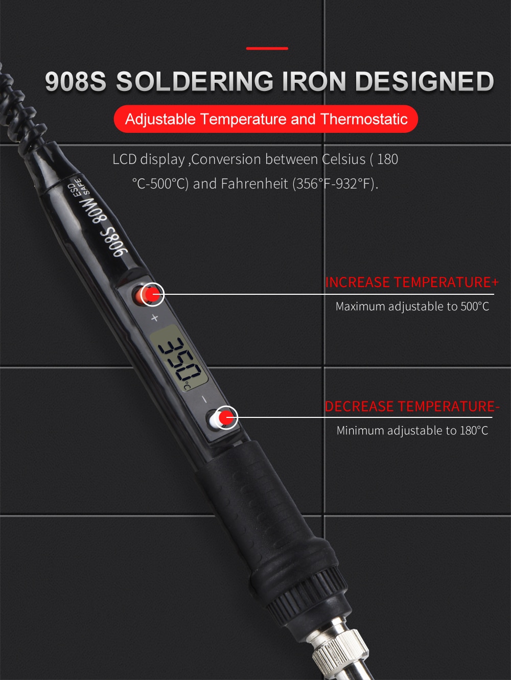 JCD - Kit de fer à souder 220V 80W à température régalble et écran de contrôle LCD