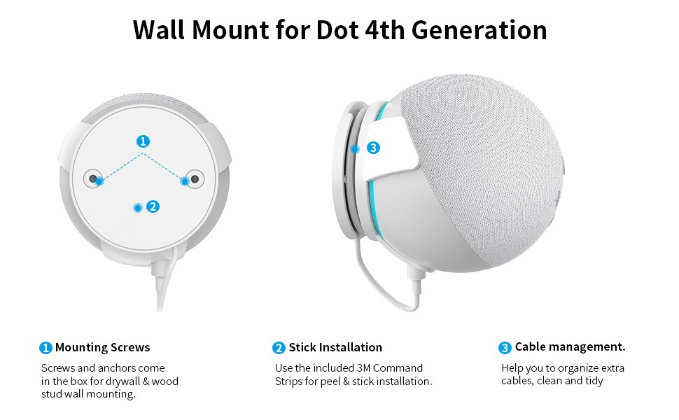 LINGYOU support de montage mural pour Amazon Echo Dot 4th Gen support de suspension accessoires peu encombrants sans fils ou vis en désordre LINGYOU support de montage mural pour Amazon Echo Dot 4th Gen support de suspension accessoires peu encombrants sans fils ou vis en désordre