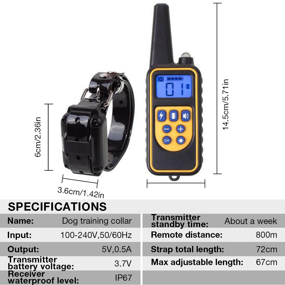 800m collier de dressage de chien collier dressage électrique pour animaux de compagnie télécommande étanche Rechargeable avec écran LCD pour tous les sons de Vibration de choc de taille 800m collier de dressage de chien collier dressage électrique pour animaux de compagnie télécommande étanche Rechargeable avec écran LCD pour tous les sons de Vibration de choc de taille