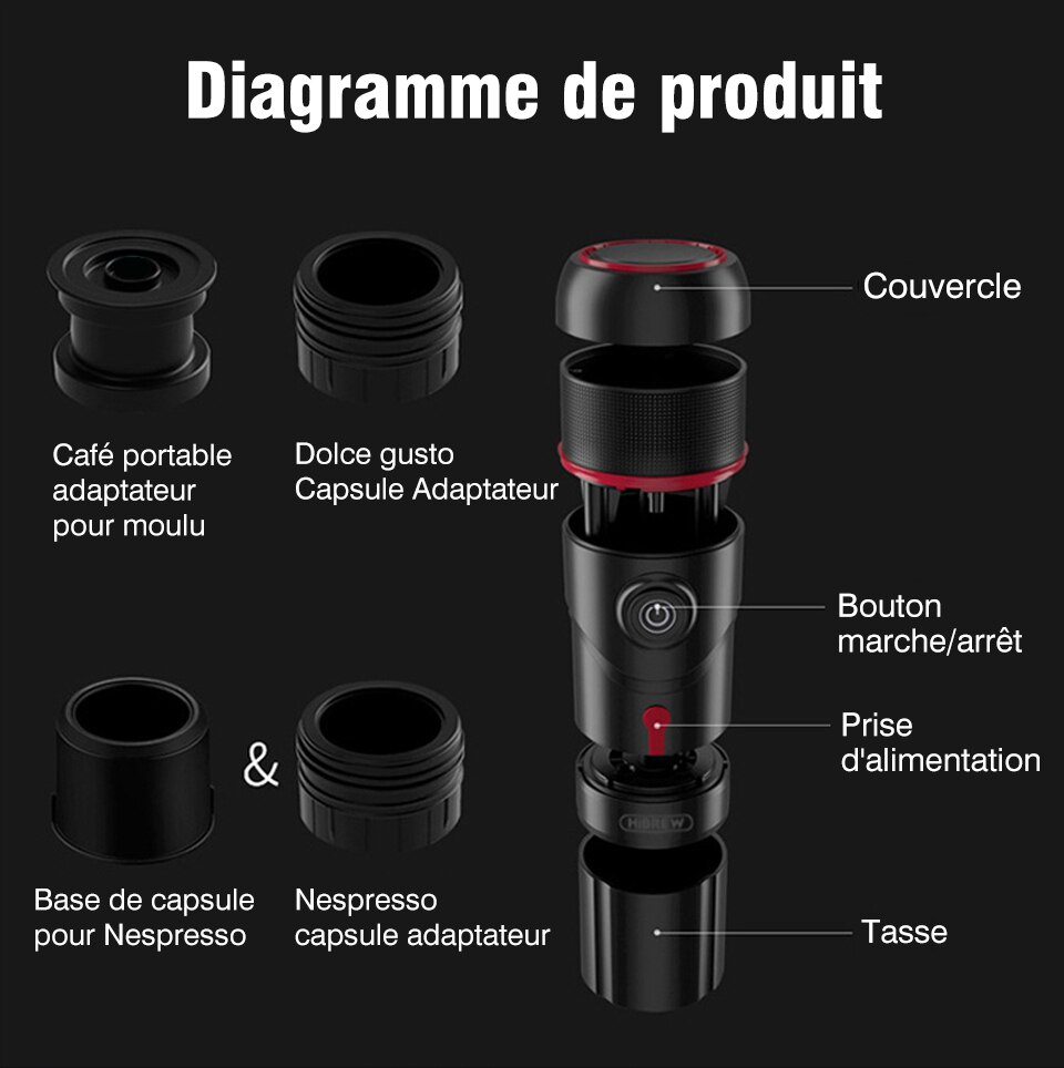 Machine à café Portable hiinfusion pour voiture DC12V Expresso cafetière Nespresso Dolcegusto Capsule Expresso machine à café en poudre H4 Machine à café Portable hiinfusion pour voiture DC12V Expresso cafetière Nespresso Dolcegusto Capsule Expresso machine à café en poudre H4