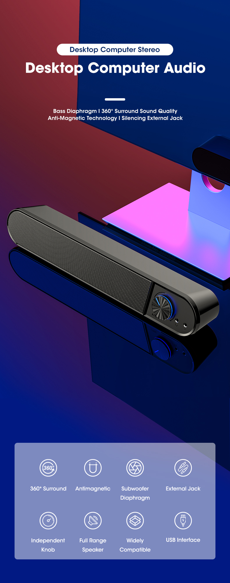 Barre de haut-parleur pour ordinateur