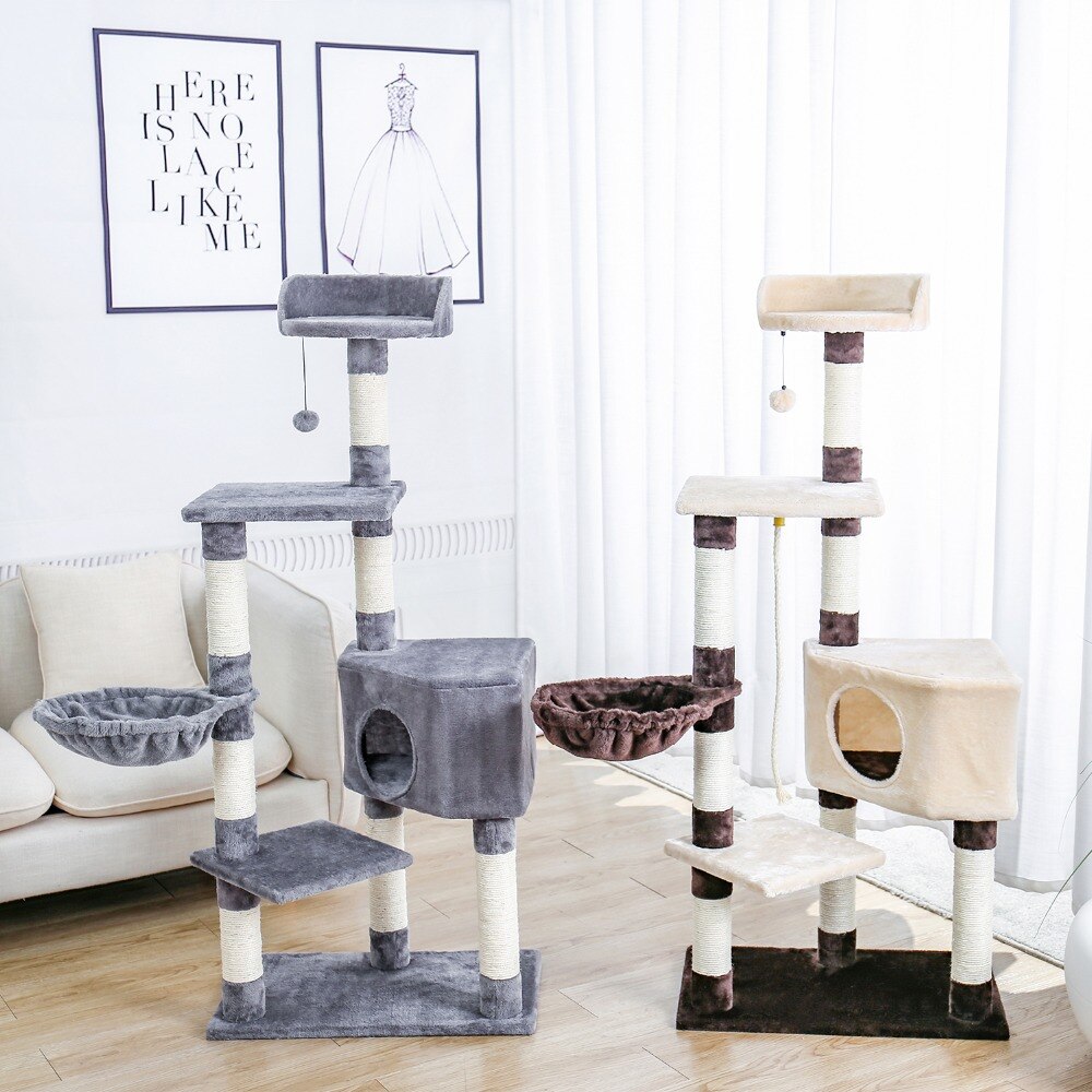 Tour condo arbre à chat de plusieurs niveaux, grattoir, maison pour animaux domestiques avec hamacs, meuble à escalader, jeux Tour condo arbre à chat de plusieurs niveaux, grattoir, maison pour animaux domestiques avec hamacs, meuble à escalader, jeux