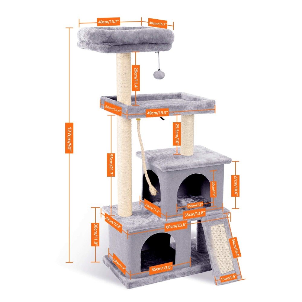 Tour condo arbre à chat de plusieurs niveaux, grattoir, maison pour animaux domestiques avec hamacs, meuble à escalader, jeux Tour condo arbre à chat de plusieurs niveaux, grattoir, maison pour animaux domestiques avec hamacs, meuble à escalader, jeux