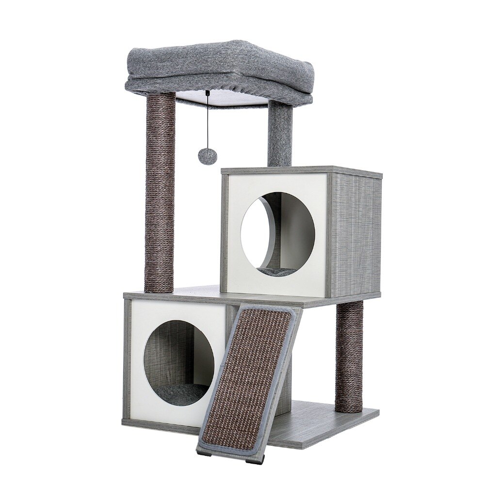 Tour condo arbre à chat de plusieurs niveaux, grattoir, maison pour animaux domestiques avec hamacs, meuble à escalader, jeux Tour condo arbre à chat de plusieurs niveaux, grattoir, maison pour animaux domestiques avec hamacs, meuble à escalader, jeux