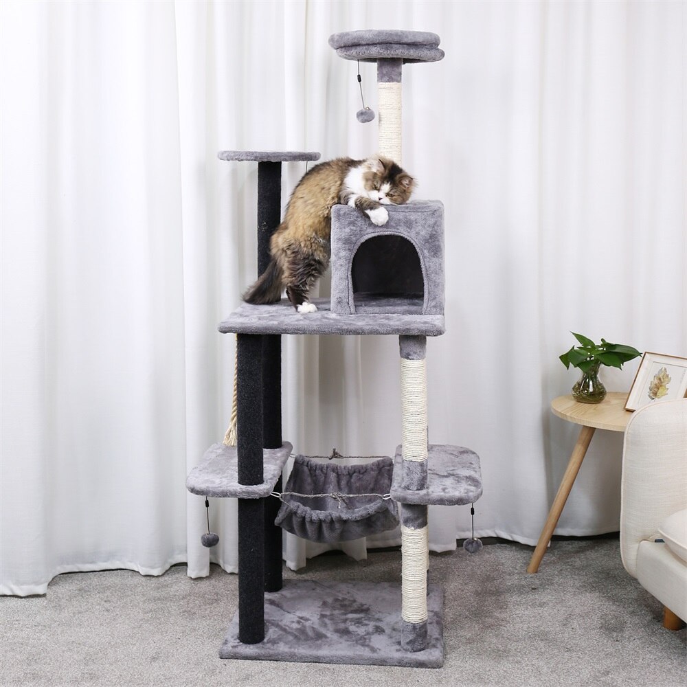 Tour condo arbre à chat de plusieurs niveaux, grattoir, maison pour animaux domestiques avec hamacs, meuble à escalader, jeux Tour condo arbre à chat de plusieurs niveaux, grattoir, maison pour animaux domestiques avec hamacs, meuble à escalader, jeux