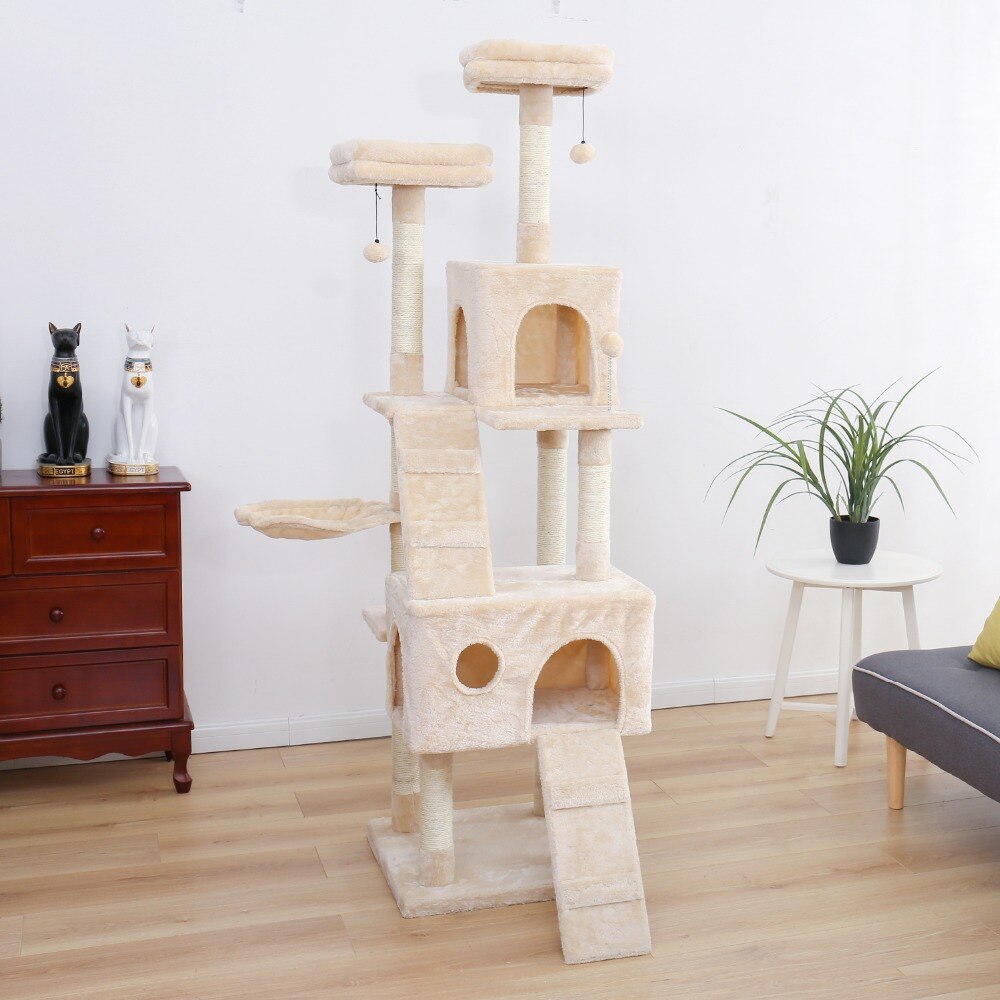 Tour condo arbre à chat de plusieurs niveaux, grattoir, maison pour animaux domestiques avec hamacs, meuble à escalader, jeux Tour condo arbre à chat de plusieurs niveaux, grattoir, maison pour animaux domestiques avec hamacs, meuble à escalader, jeux