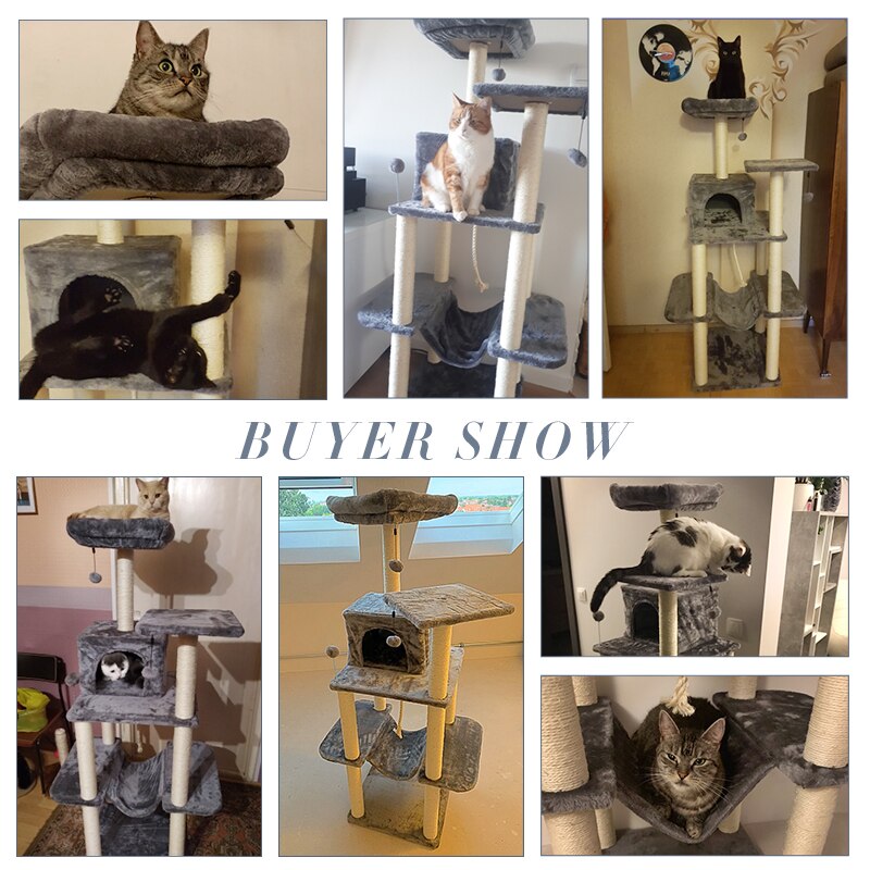 Tour condo arbre à chat de plusieurs niveaux, grattoir, maison pour animaux domestiques avec hamacs, meuble à escalader, jeux Tour condo arbre à chat de plusieurs niveaux, grattoir, maison pour animaux domestiques avec hamacs, meuble à escalader, jeux