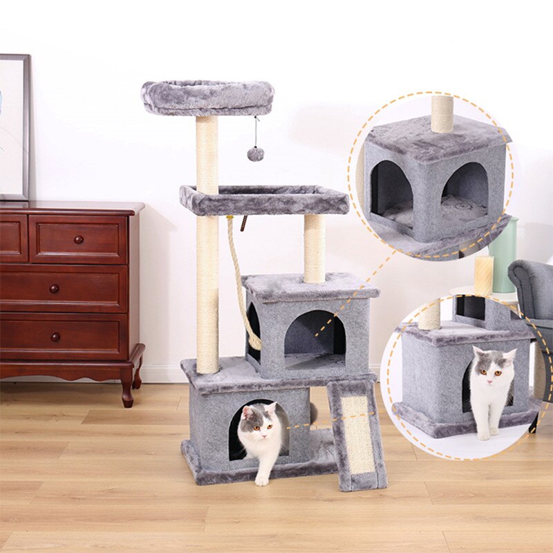 Tour condo arbre à chat de plusieurs niveaux, grattoir, maison pour animaux domestiques avec hamacs, meuble à escalader, jeux Tour condo arbre à chat de plusieurs niveaux, grattoir, maison pour animaux domestiques avec hamacs, meuble à escalader, jeux