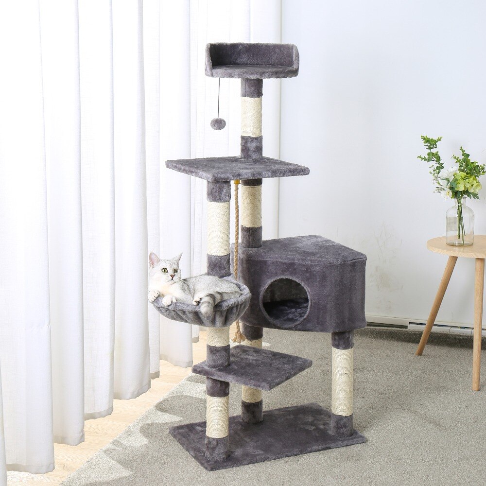 Tour condo arbre à chat de plusieurs niveaux, grattoir, maison pour animaux domestiques avec hamacs, meuble à escalader, jeux Tour condo arbre à chat de plusieurs niveaux, grattoir, maison pour animaux domestiques avec hamacs, meuble à escalader, jeux