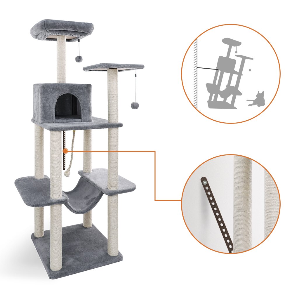 Tour condo arbre à chat de plusieurs niveaux, grattoir, maison pour animaux domestiques avec hamacs, meuble à escalader, jeux Tour condo arbre à chat de plusieurs niveaux, grattoir, maison pour animaux domestiques avec hamacs, meuble à escalader, jeux