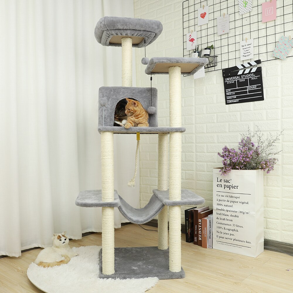 Tour condo arbre à chat de plusieurs niveaux, grattoir, maison pour animaux domestiques avec hamacs, meuble à escalader, jeux Tour condo arbre à chat de plusieurs niveaux, grattoir, maison pour animaux domestiques avec hamacs, meuble à escalader, jeux