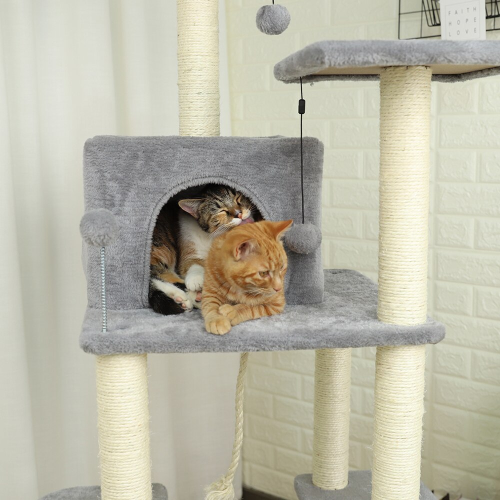 Tour condo arbre à chat de plusieurs niveaux, grattoir, maison pour animaux domestiques avec hamacs, meuble à escalader, jeux Tour condo arbre à chat de plusieurs niveaux, grattoir, maison pour animaux domestiques avec hamacs, meuble à escalader, jeux