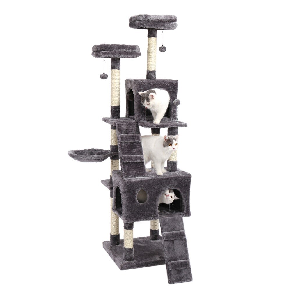 Tour condo arbre à chat de plusieurs niveaux, grattoir, maison pour animaux domestiques avec hamacs, meuble à escalader, jeux Tour condo arbre à chat de plusieurs niveaux, grattoir, maison pour animaux domestiques avec hamacs, meuble à escalader, jeux