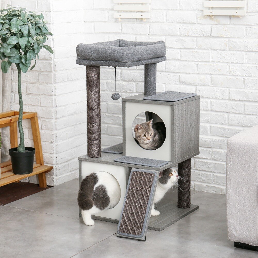 Tour condo arbre à chat de plusieurs niveaux, grattoir, maison pour animaux domestiques avec hamacs, meuble à escalader, jeux Tour condo arbre à chat de plusieurs niveaux, grattoir, maison pour animaux domestiques avec hamacs, meuble à escalader, jeux