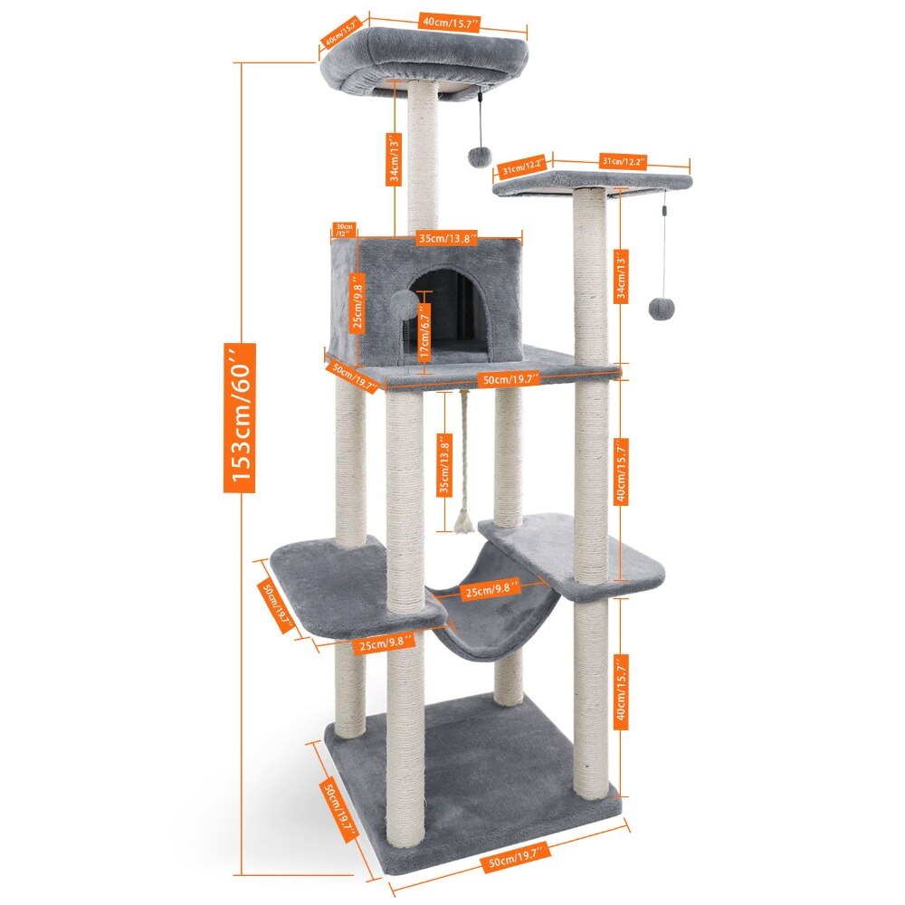 Tour condo arbre à chat de plusieurs niveaux, grattoir, maison pour animaux domestiques avec hamacs, meuble à escalader, jeux Tour condo arbre à chat de plusieurs niveaux, grattoir, maison pour animaux domestiques avec hamacs, meuble à escalader, jeux