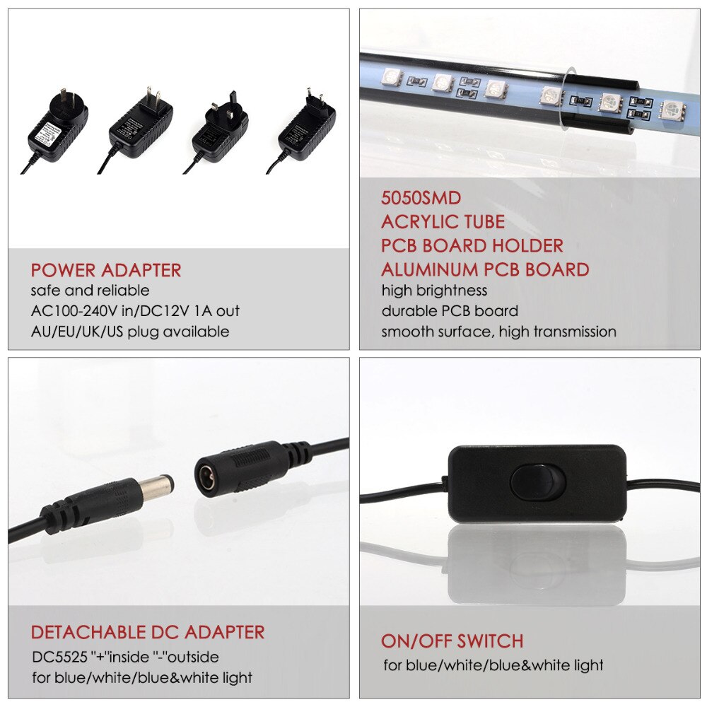 Lumières LED d'aquarium étanche Aquarium barre lumineuse bleu/blanc 19/29/39/49CM Submersible sous-marine pince lampe aquatique décor ue Lumières LED d'aquarium étanche Aquarium barre lumineuse bleu/blanc 19/29/39/49CM Submersible sous-marine pince lampe aquatique décor ue