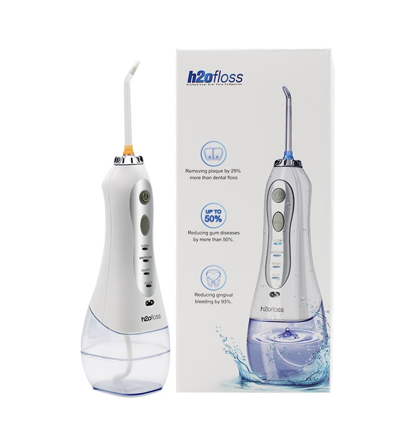 H2ofloss portable oral irrigateur usb rechargeable eau flosser dentaire Jet d'eau 300ML réservoir d'eau étanche dents nettoyeur