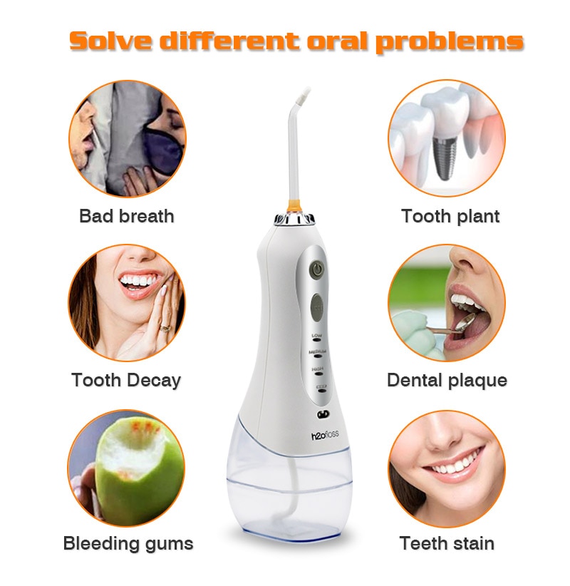 H2ofloss portable oral irrigateur usb rechargeable eau flosser dentaire Jet d'eau 300ML réservoir d'eau étanche dents nettoyeur H2ofloss portable oral irrigateur usb rechargeable eau flosser dentaire Jet d'eau 300ML réservoir d'eau étanche dents nettoyeur