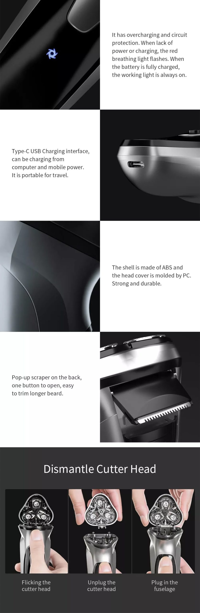 Enchen Rasoir Électrique hommes Rasoir Tondeuse À Barbe Rasoir pour les hommes 3 lames portable tondeuse à barbe machine de découpe pour les favoris 5