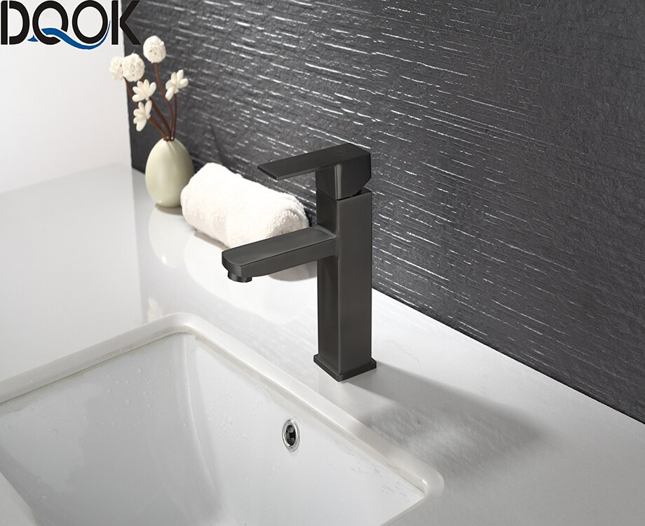 DQOK mélangeur froid/chaud, robinets de lavabo de salle de bains en nickel brossé, robinet d'évier, robinet d'eau noire, accessoires de salle de bains (tuyau non inclus DQOK mélangeur froid/chaud, robinets de lavabo de salle de bains en nickel brossé, robinet d'évier, robinet d'eau noire, accessoires de salle de bains (tuyau non inclus