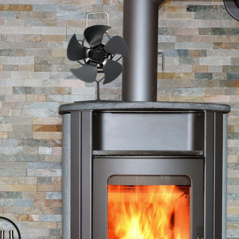 Cheminée noire 5 pales poêle à chaleur ventilateur bûche brûleur à bois eco-fan foyer silencieux ventilateur de cheminée répartition efficace de la chaleur Cheminée noire 5 pales poêle à chaleur ventilateur bûche brûleur à bois eco-fan foyer silencieux ventilateur de cheminée répartition efficace de la chaleur