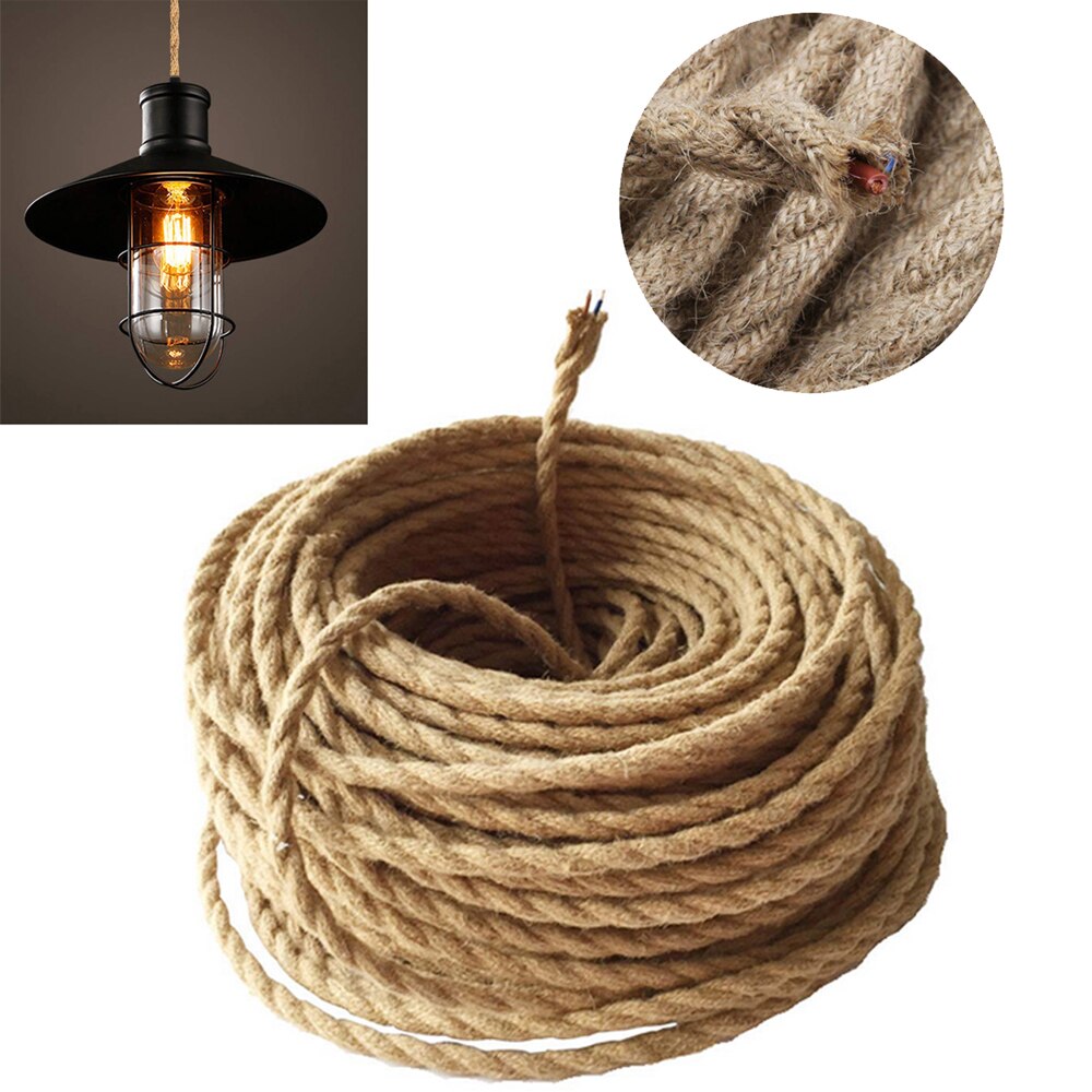 Fil électrique Beige Vintage 5/10/20 mètres, corde en chanvre, fil Textile torsadé, fil tressé rétro, ligne de lumière suspendue