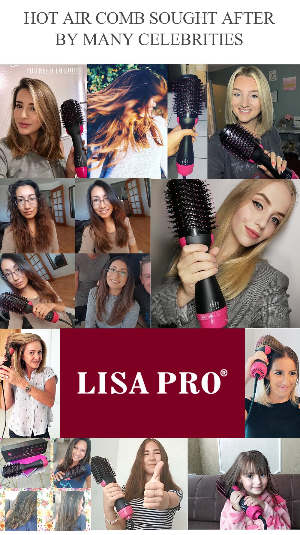 LISAPRO livraison directe noir doré brosse sèche-cheveux multifonctions outils de coiffure cheveux Strightner et bigoudi sèche-cheveux LISAPRO livraison directe noir doré brosse sèche-cheveux multifonctions outils de coiffure cheveux Strightner et bigoudi sèche-cheveux