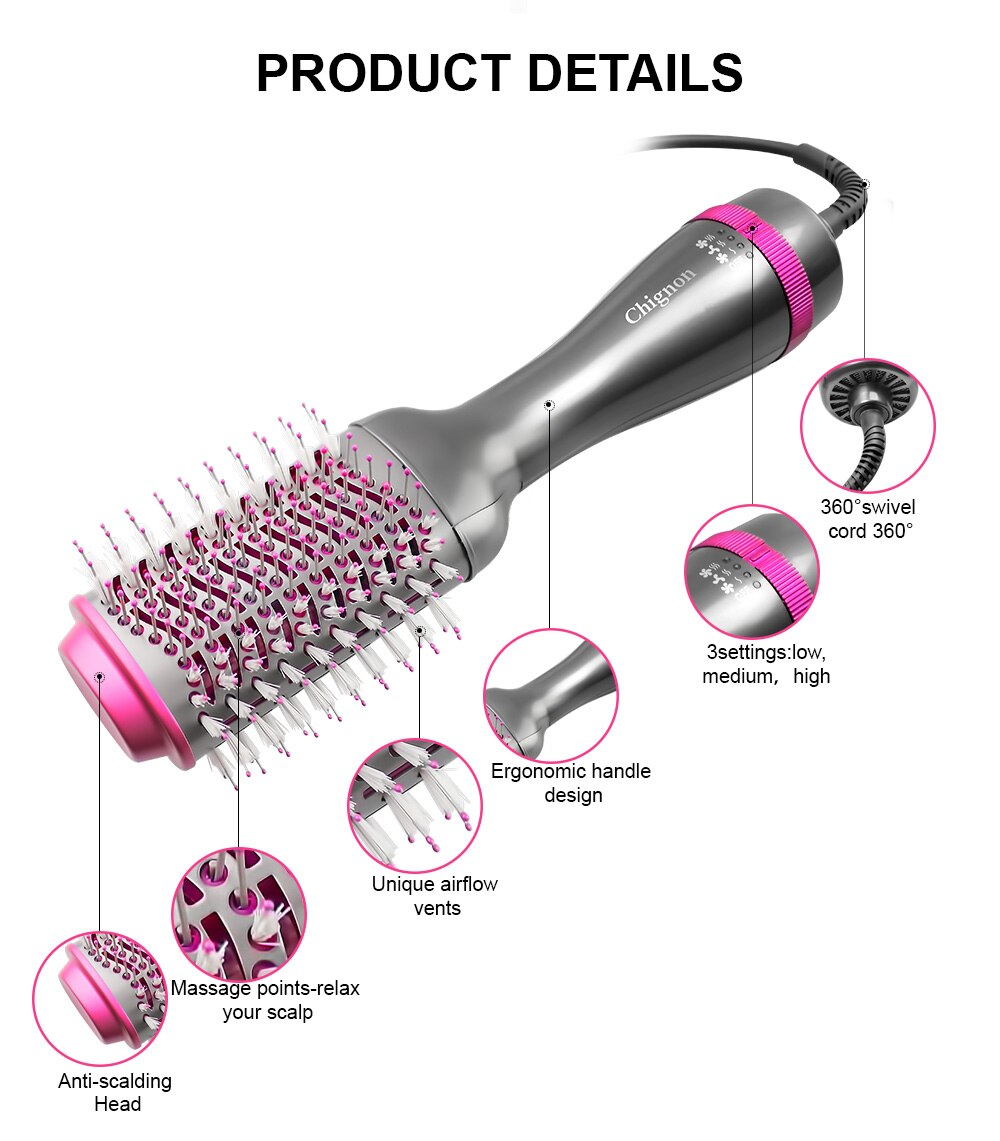 One Step – sèche-cheveux électrique ionique, 1000W, brosse rotative à Air chaud, professionnelle One Step – sèche-cheveux électrique ionique, 1000W, brosse rotative à Air chaud, professionnelle
