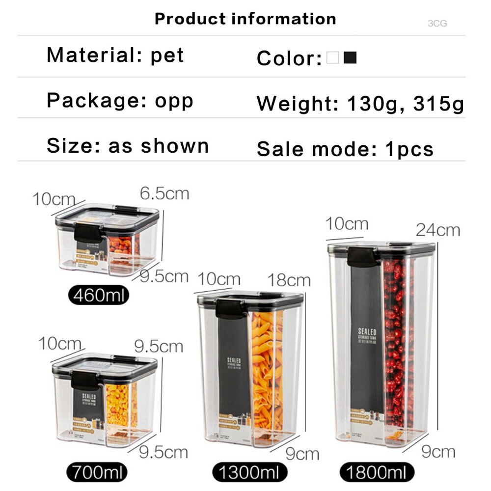 Récipients en plastique pour le stockage de la nourriture dans la cuisine, boîtes de conserve étanches et transparents, rangements pour multi-céréales et nouilles, réfrigérateur, 700/1300/1800ML Récipients en plastique pour le stockage de la nourriture dans la cuisine, boîtes de conserve étanches et transparents, rangements pour multi-céréales et nouilles, réfrigérateur, 700/1300/1800ML