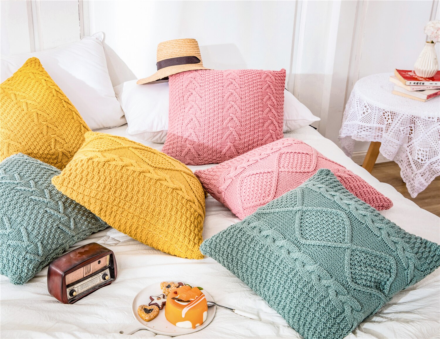 REGINA Super Doux housses de coussin 45x45 cm Confortable Torsion Délicat Tricoté Lit Taie D'oreiller Canapé Nordique Maison Décorative Housse De Coussin Rose, bleu, jaune, beige, blanc, gris, brun, c