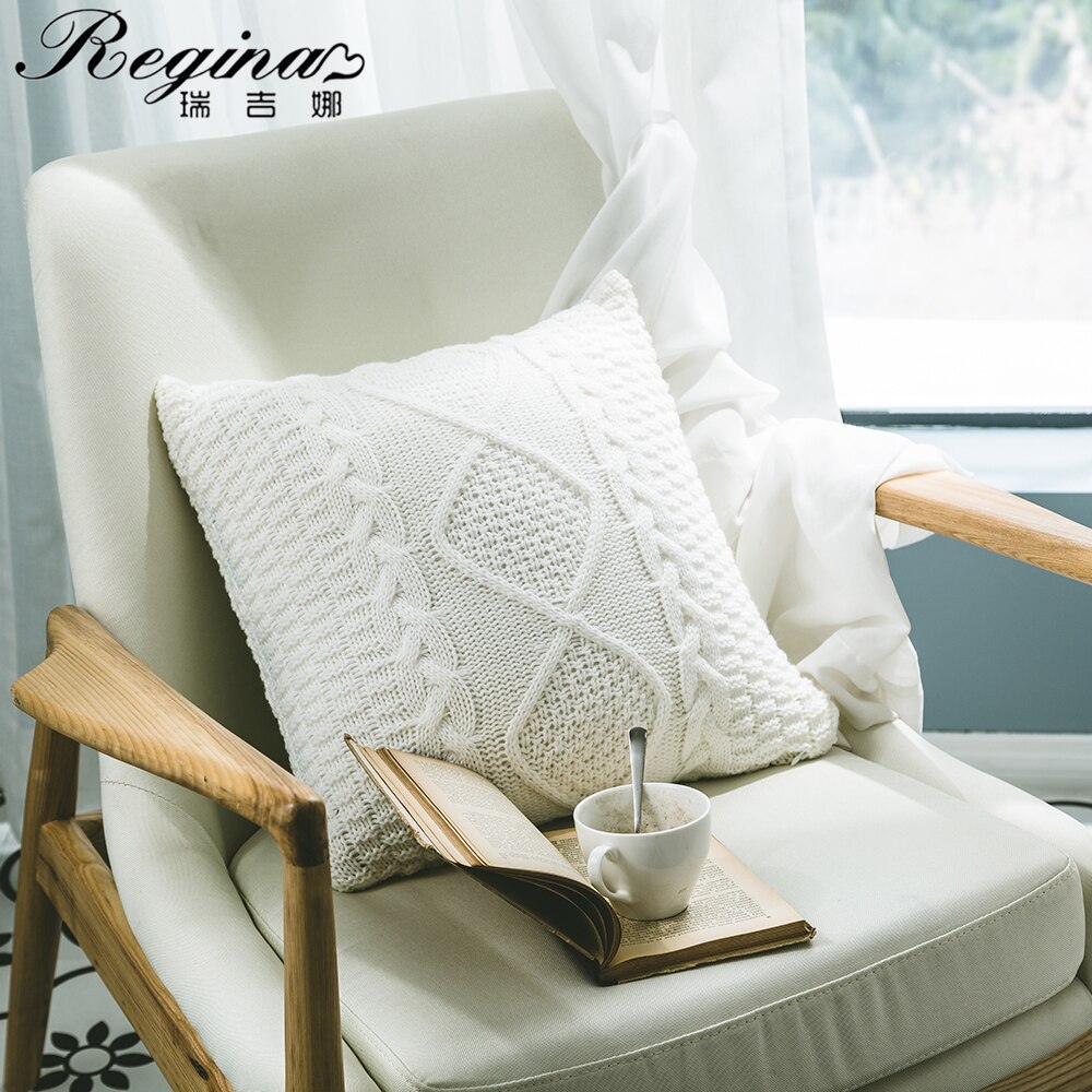 REGINA Super Doux housses de coussin 45x45 cm Confortable Torsion Délicat Tricoté Lit Taie D'oreiller Canapé Nordique Maison Décorative Housse De Coussin Rose, bleu, jaune, beige, blanc, gris, brun, c