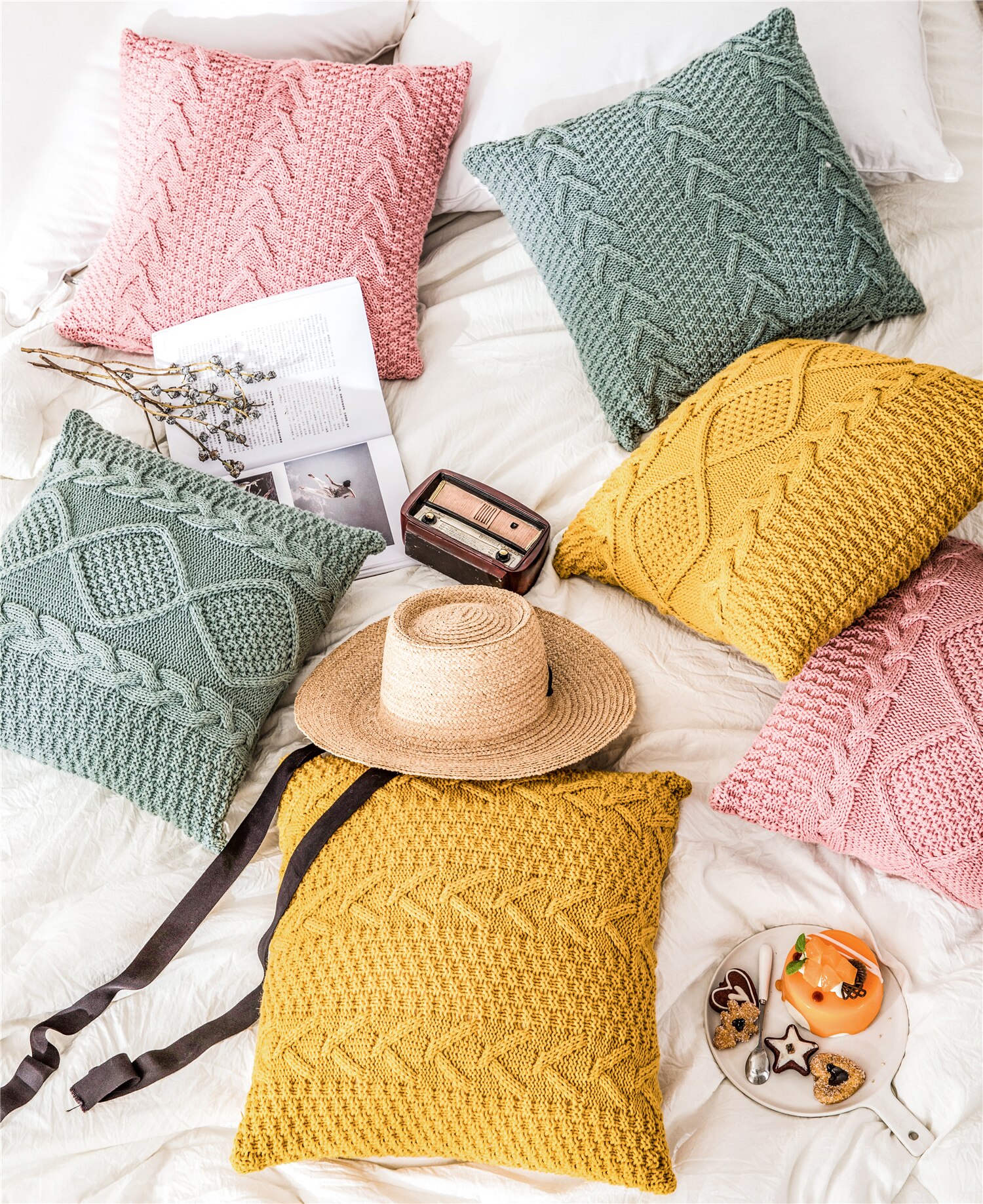 REGINA Super Doux housses de coussin 45x45 cm Confortable Torsion Délicat Tricoté Lit Taie D'oreiller Canapé Nordique Maison Décorative Housse De Coussin Rose, bleu, jaune, beige, blanc, gris, brun, c