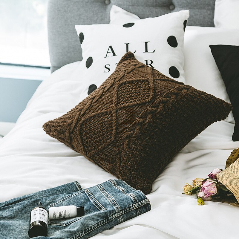 REGINA Super Doux housses de coussin 45x45 cm Confortable Torsion Délicat Tricoté Lit Taie D'oreiller Canapé Nordique Maison Décorative Housse De Coussin Rose, bleu, jaune, beige, blanc, gris, brun, c