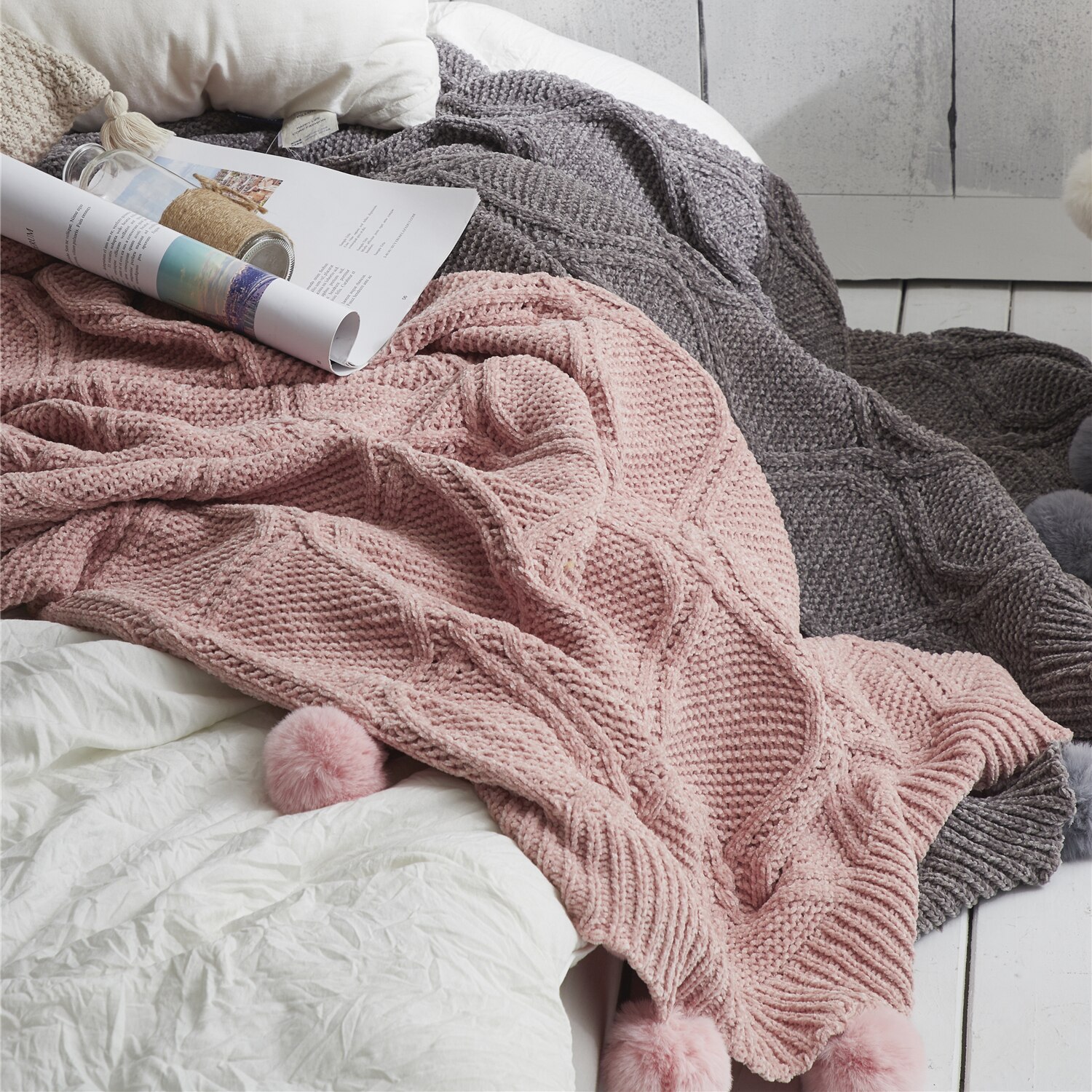 REGINA – housse de coussin en Chenille tricotée à glands, Style nordique, pour canapé, automne