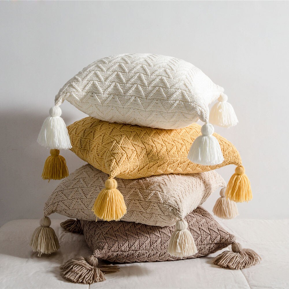 REGINA – housse de coussin en Chenille tricotée à glands, Style nordique, pour canapé, automne