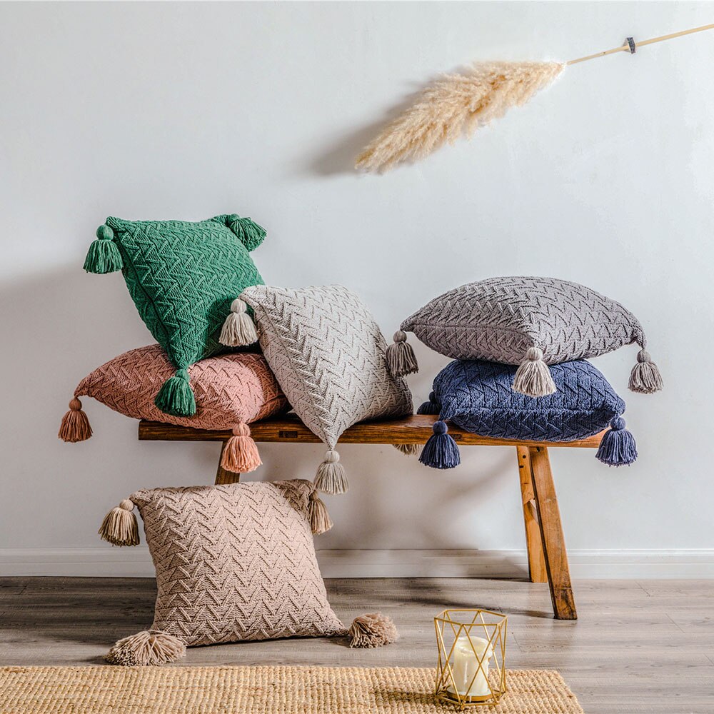 REGINA – housse de coussin en Chenille tricotée à glands, Style nordique, pour canapé, automne