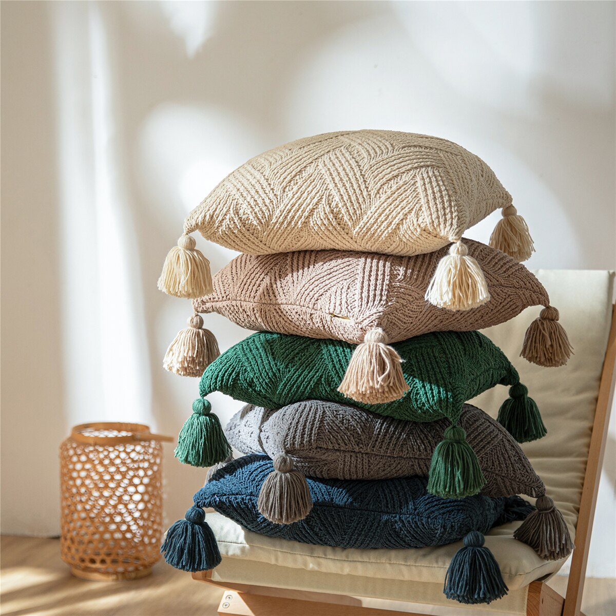 REGINA – housse de coussin en Chenille tricotée à glands, Style nordique, pour canapé, automne