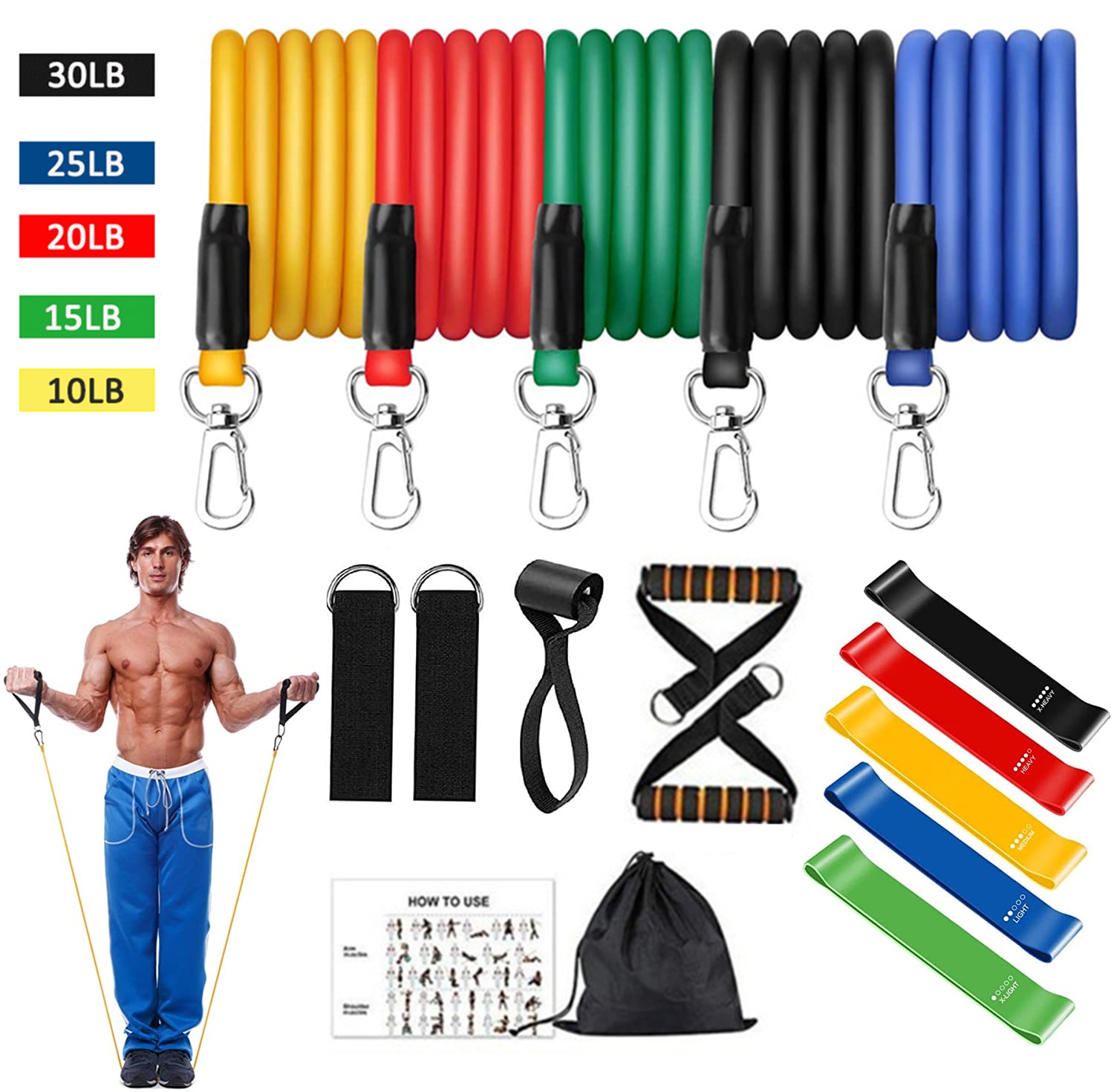 Bandes de résistance élastiques en caoutchouc extensible, 16 pièces/ensemble, 150 lb, en caoutchouc extensible, pour l'entraînement physique, le Yoga Bandes de résistance élastiques en caoutchouc extensible, 16 pièces/ensemble, 150 lb, en caoutchouc extensible, pour l'entraînement physique, le Yoga