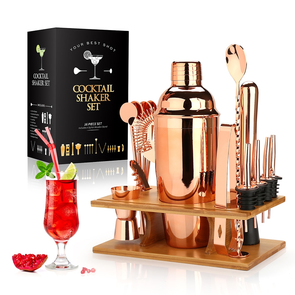Ensemble de préparation de cocktails, Kit de barman 16 pièces pour mélangeur de vin Martini, outil de bar en acier inoxydable, accessoires de fête de boisson à la maison Ensemble de préparation de cocktails, Kit de barman 16 pièces pour mélangeur de vin Martini, outil de bar en acier inoxydable, accessoires de fête de boisson à la maison