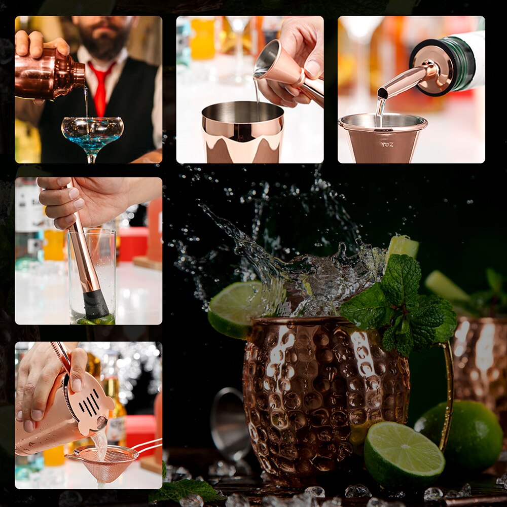 Ensemble de préparation de cocktails, Kit de barman 16 pièces pour mélangeur de vin Martini, outil de bar en acier inoxydable, accessoires de fête de boisson à la maison Ensemble de préparation de cocktails, Kit de barman 16 pièces pour mélangeur de vin Martini, outil de bar en acier inoxydable, accessoires de fête de boisson à la maison