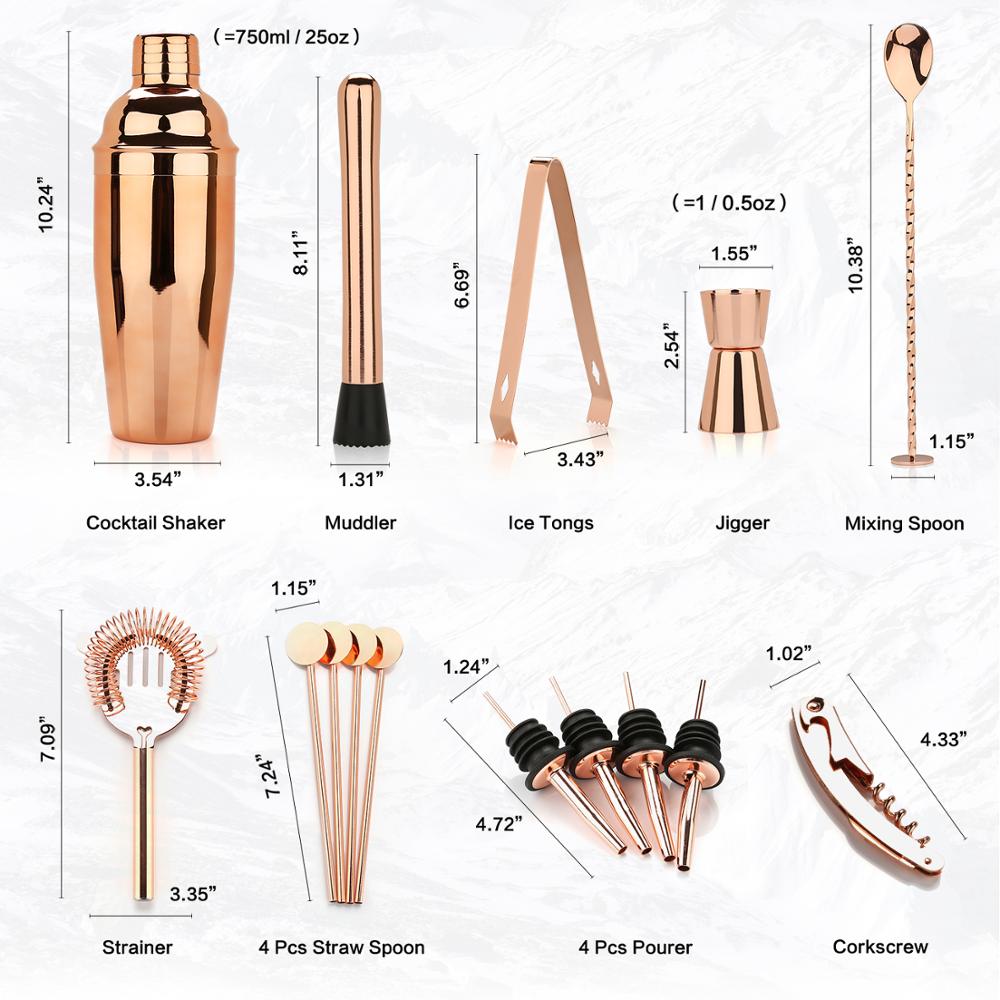 Ensemble de préparation de cocktails, Kit de barman 16 pièces pour mélangeur de vin Martini, outil de bar en acier inoxydable, accessoires de fête de boisson à la maison Ensemble de préparation de cocktails, Kit de barman 16 pièces pour mélangeur de vin Martini, outil de bar en acier inoxydable, accessoires de fête de boisson à la maison