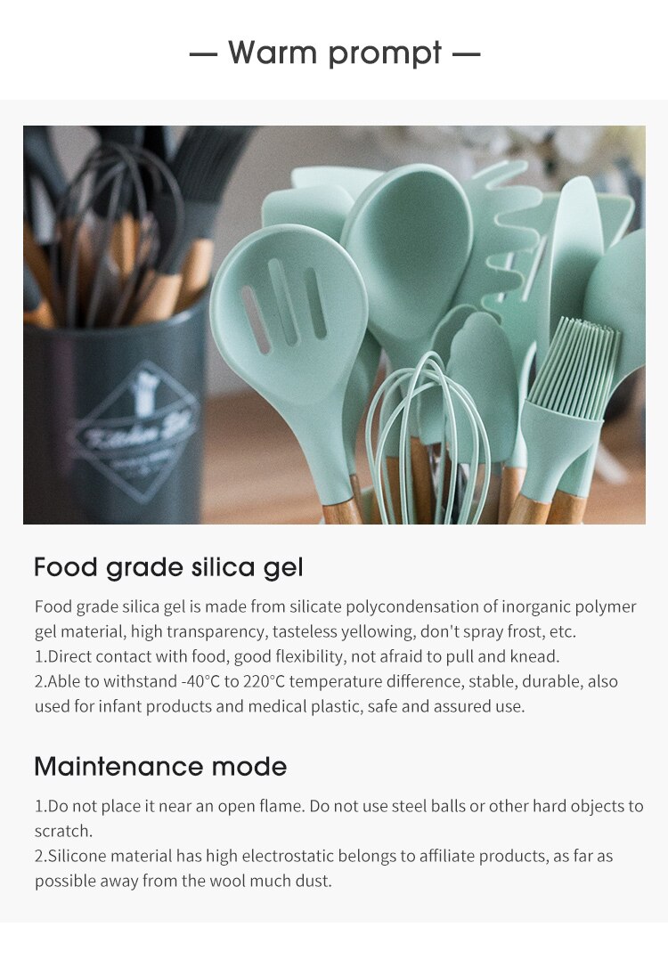 Ensemble d'ustensiles de cuisine en silicone avec poignée en bois, éléments avec boîte de rangement, spatule antiadhésive, accessoires de cuisine Ensemble d'ustensiles de cuisine en silicone avec poignée en bois, éléments avec boîte de rangement, spatule antiadhésive, accessoires de cuisine