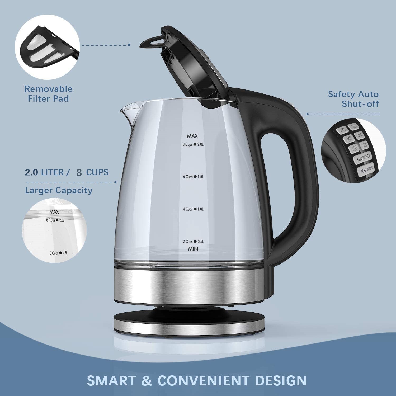 DEVISIB – bouilloire électrique à température Variable, 2,0 l, verre pour le thé et le café, fonction de maintien au chaud, Protection contre l'ébouillonnement, appareils de cuisine DEVISIB – bouilloire électrique à température Variable, 2,0 l, verre pour le thé et le café, fonction de maintien au chaud, Protection contre l'ébouillonnement, appareils de cuisine